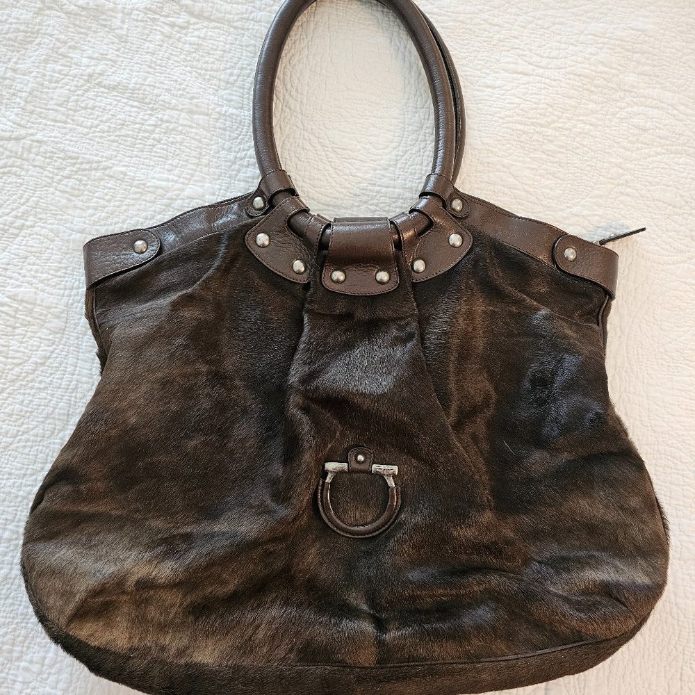 Salvatore Ferragamo large fur and leather tote